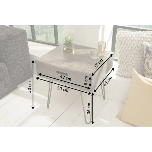 TABLE D'APPOINT AVEC RANGEMENT EN BOIS COLORIS GRIS ET FER NOIR 50 cm