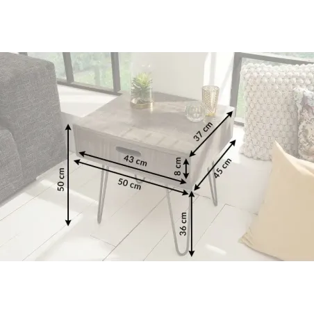 TABLE D'APPOINT AVEC RANGEMENT EN BOIS COLORIS GRIS ET FER NOIR 50 cm