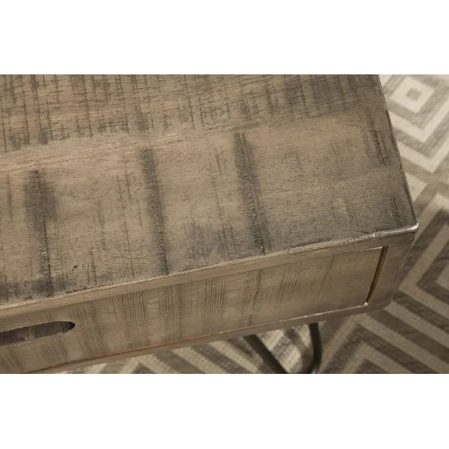 TABLE D'APPOINT AVEC RANGEMENT EN BOIS COLORIS GRIS ET FER NOIR 50 cm