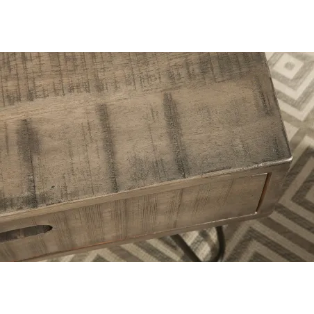 TABLE D'APPOINT AVEC RANGEMENT EN BOIS COLORIS GRIS ET FER NOIR 50 cm