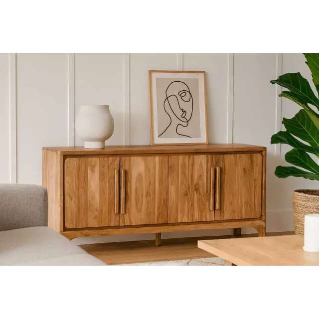 Buffet bas HARMONIA en Bois d’Acacia – Marron Clair – 175 x 40 x 81 cm – 4 Portes
