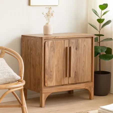 Buffet en Bois d’Acacia – HARMONIA – 85 x 40 x 80 cm – Marron Clair – 2 Portes