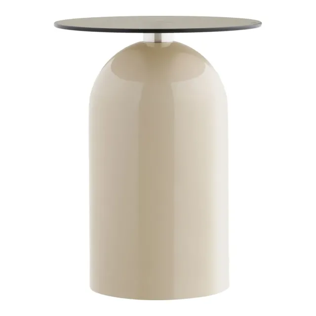 Table d’appoint en verre trempé et métal beige/gris – Ø40 x H52 cm