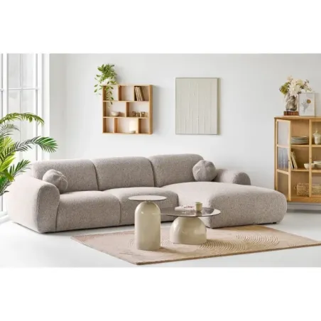 Table d’appoint en verre trempé et métal beige/gris – Ø40 x H52 cm