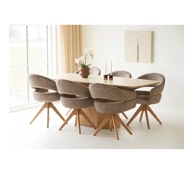 Pack salle à manger naturel – Table en céramique 200 cm + chaises + accessoires déco