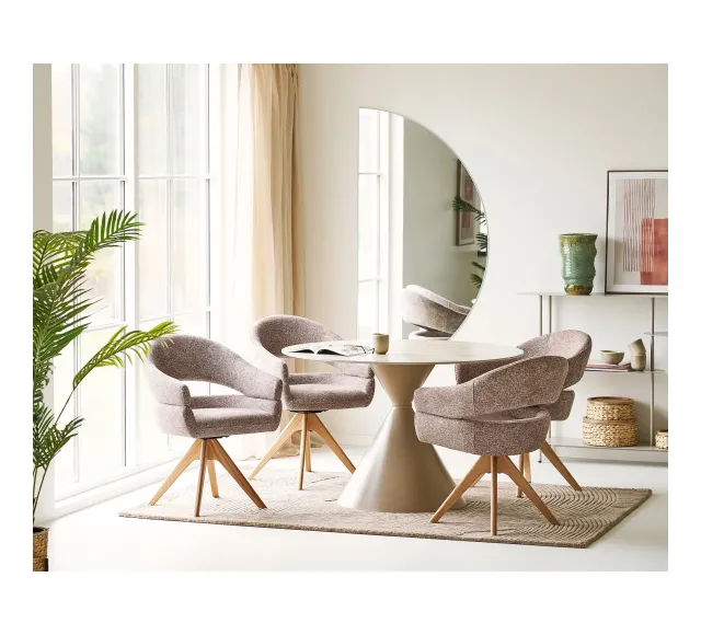 Pack ambiance salle à manger naturelle – Table ronde en céramique Ø120 cm & déco coordonnée