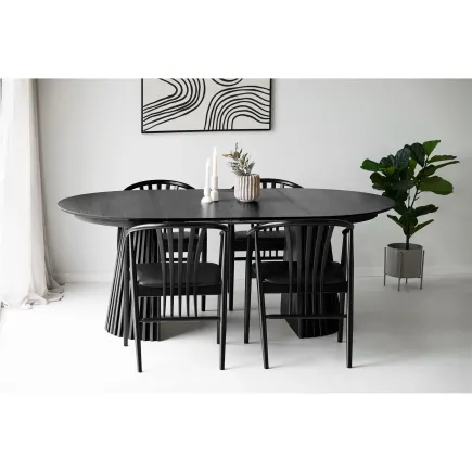 Pack ambiance moderne – Table chêne noir, chaises bois et déco coordonnée