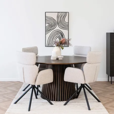 Pack ambiance contemporaine – Table ronde chêne fumé & déco coordonnée