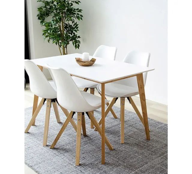 Pack ambiance salle à manger – Table & chaise blanche avec déco en teck