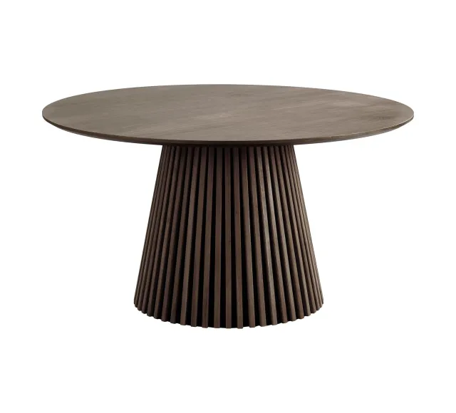Pack ambiance contemporaine – Table ronde chêne fumé & déco coordonnée