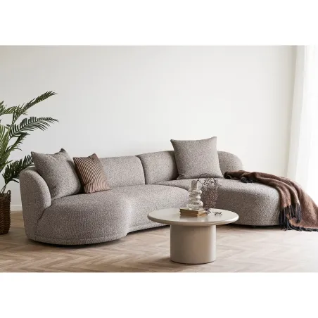 Ambiance moderne-Canapé d’angle brun & table basse ronde verte