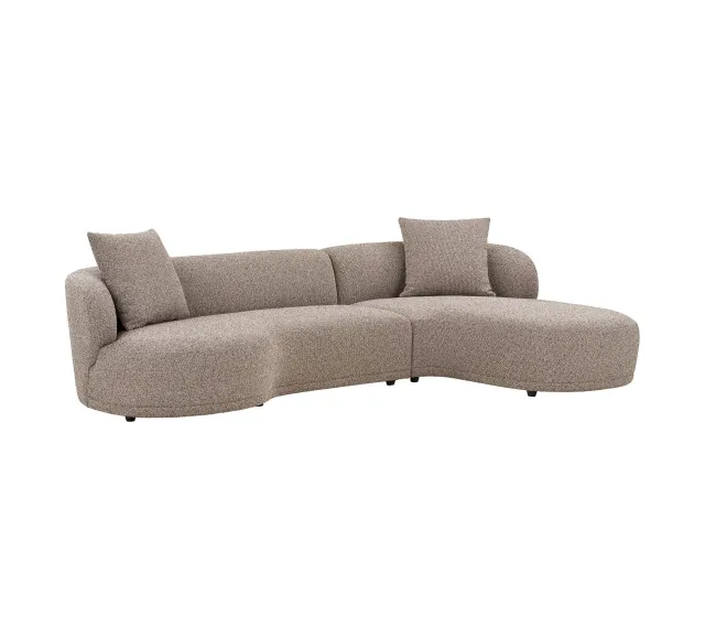 Ambiance moderne-Canapé d’angle brun & table basse ronde verte