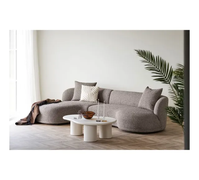 Pack ambiance salon contemporain – Canapé brun, table effet ciment & bougies déco