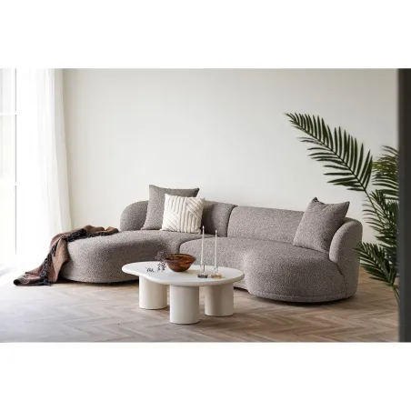 Pack ambiance salon contemporain – Canapé brun, table effet ciment & bougies déco