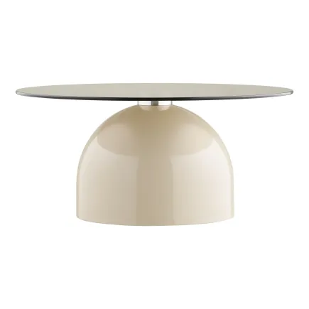 Table Basse Ronde Ø70 cm Verre Trempé & Métal Beige/Gris | Elsines 2