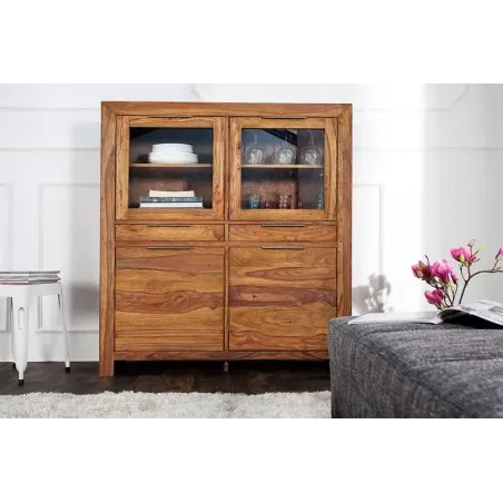 Buffet Haut Vitrine PURE 140 cm en Sheesham Massif | Elsines