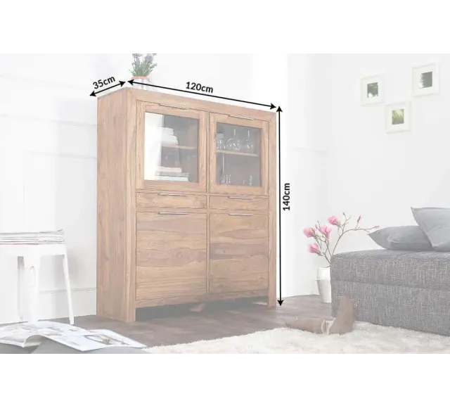 Buffet Haut Vitrine PURE 140 cm en Sheesham Massif | Elsines
