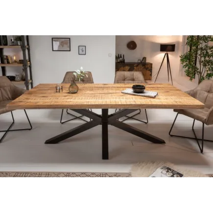 Table sale à manger 180 cm en bois massif et pied Mikado métal noir design 2