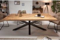 Table sale à manger 180 cm en bois massif et pied Mikado métal noir design