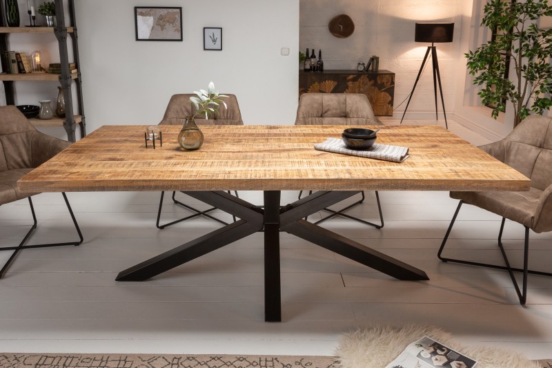 Table à manger bois massif 200 cm pied mikado noir design