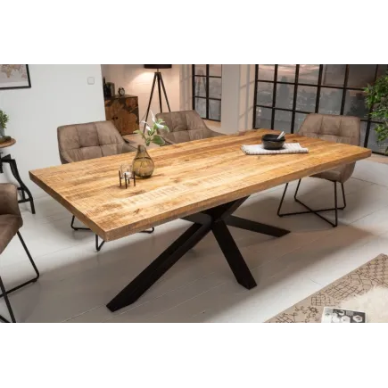 Table à manger bois massif 200 cm pied mikado noir design