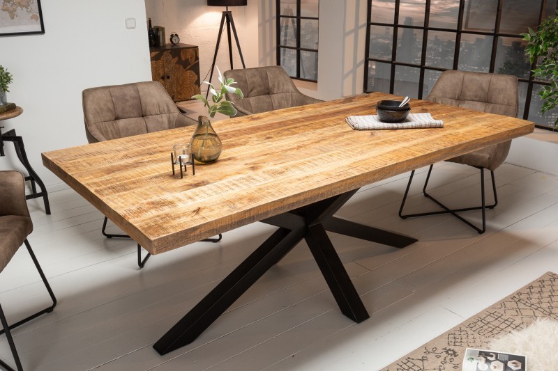 Table à manger bois massif 200 cm pied mikado noir design