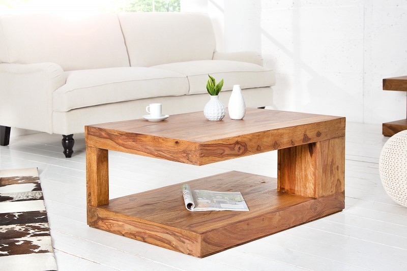 Table basse 90x60 cm design avec rangement en bois massif