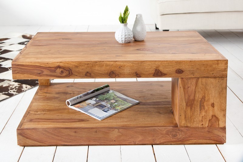 Table basse 90x60 cm design avec rangement en bois massif
