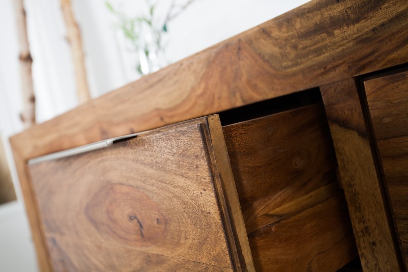 Buffet enfilade bois massif 140 cm à 2 portes et 3 tiroirs