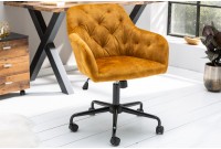 Chaise de bureau en velours coloris  jaune moutarde avec un dossier capitonné