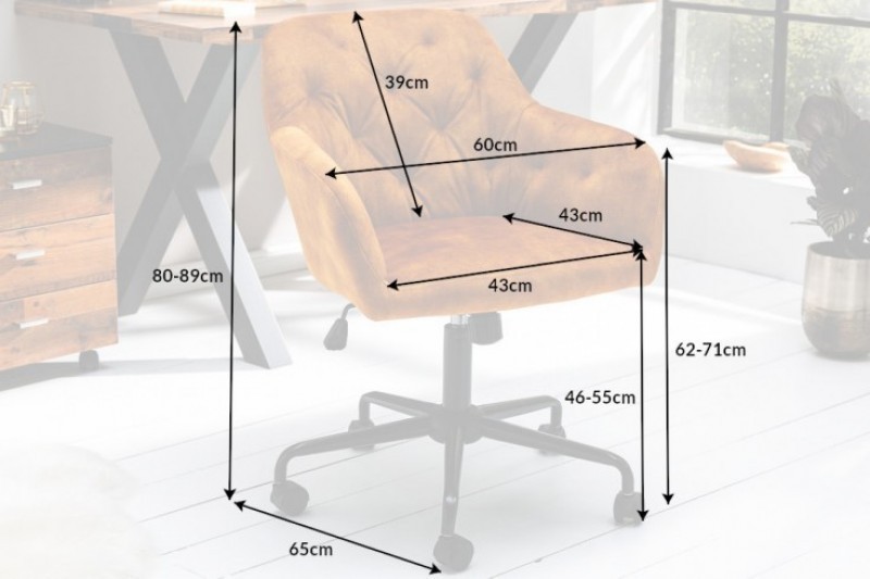 Chaise de bureau en velours coloris  jaune moutarde avec un dossier capitonné