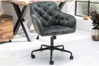 Chaise de bureau en velours coloris  verte avec un dossier capitonné