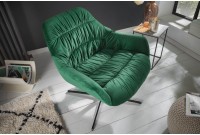 Fauteuil pivotante velours design coloris vert émeraude en microfibre avec accoudoirs