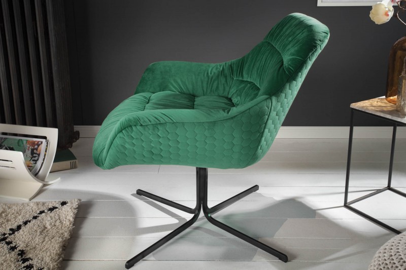 Fauteuil pivotante velours design coloris vert émeraude en microfibre avec accoudoirs