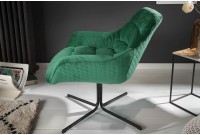 Fauteuil pivotante velours design coloris vert émeraude en microfibre avec accoudoirs