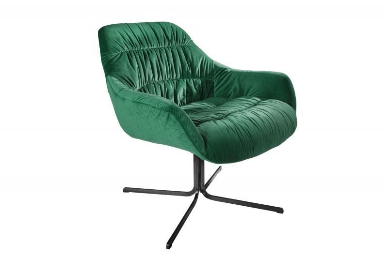Fauteuil pivotante velours design coloris vert émeraude en microfibre avec accoudoirs