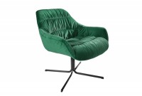 Fauteuil pivotante velours design coloris vert émeraude en microfibre avec accoudoirs