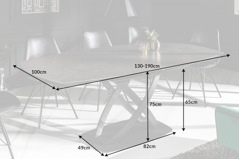 Table à Manger INES 130-190cm Céramique, Anthracite, extensible