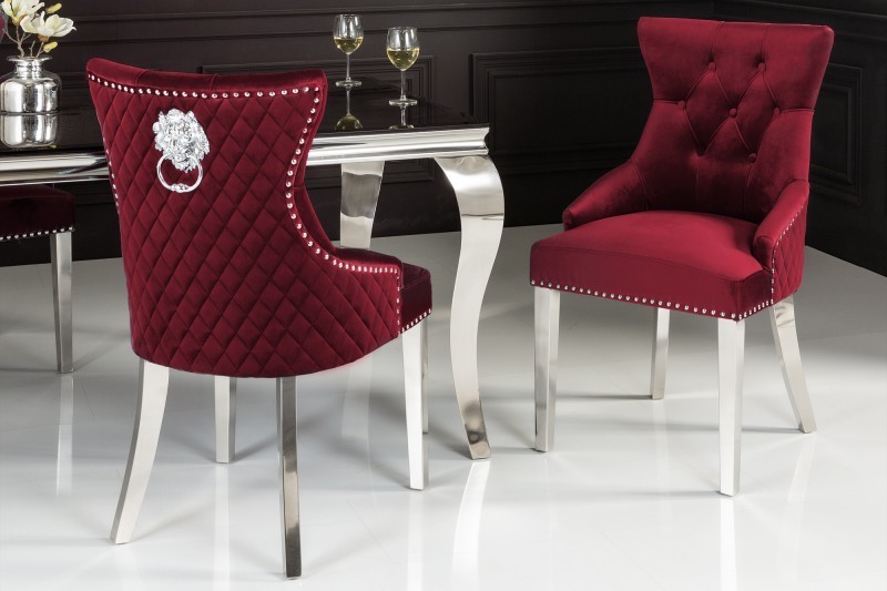 Chaise salle à manger LISA, élégante, en velours, rouge, design baroque