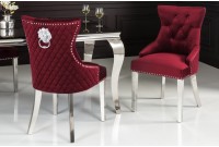 Chaise salle à manger LISA, élégante, en velours, rouge, design baroque