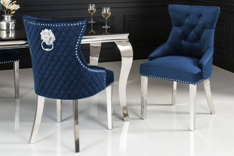 Chaise salle à manger LISA, élégante, en velours, bleu, design baroque