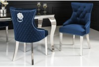Chaise salle à manger LISA, élégante, en velours, bleu, design baroque