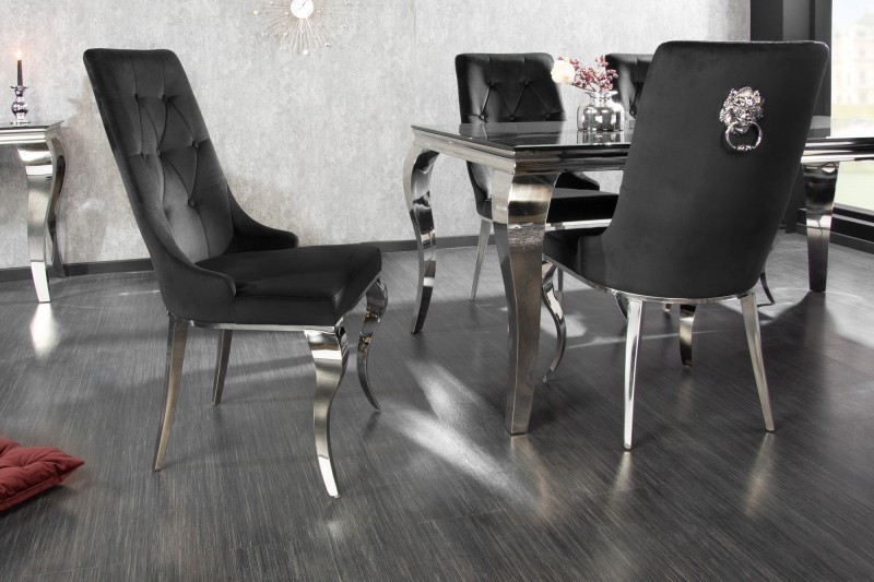 Chaises design capitonné PAULA avec pied baroque en acier inoxydable, velours, taupe