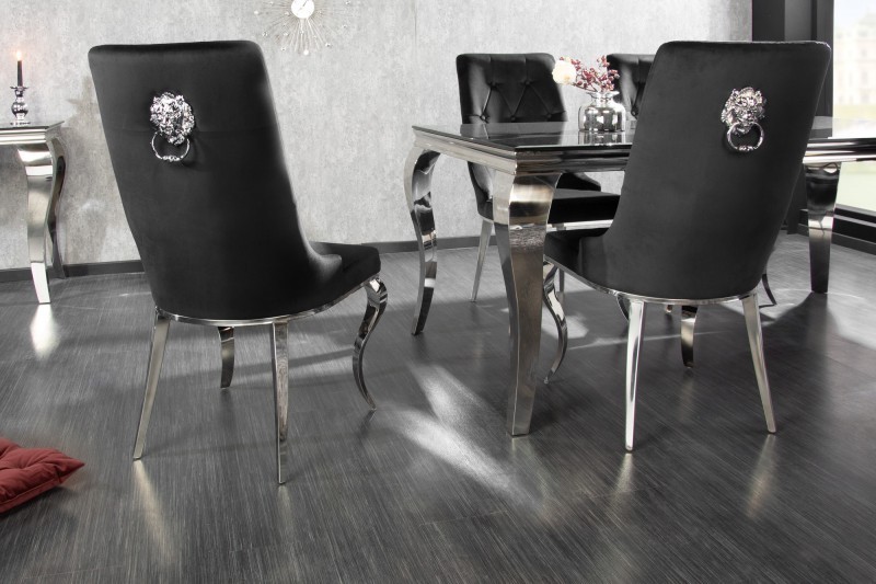Chaises design capitonné PAULA avec pied baroque en acier inoxydable, velours, taupe