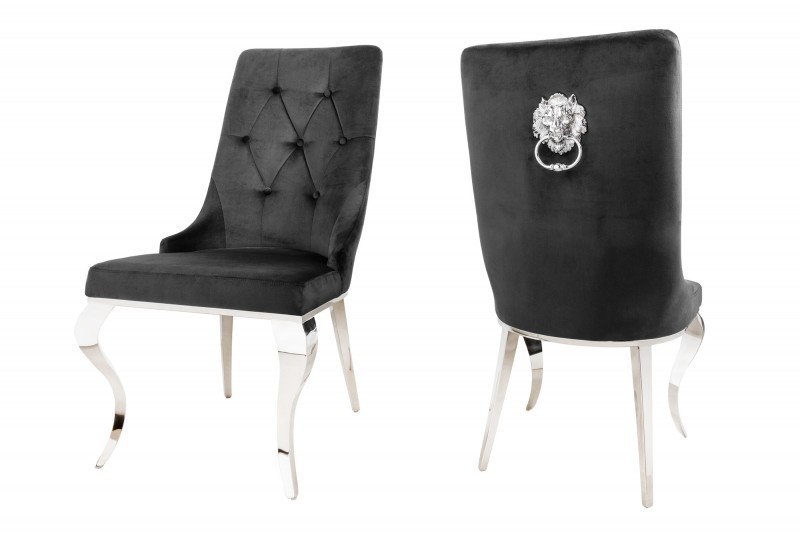 Chaises design capitonné PAULA avec pied baroque en acier inoxydable, velours, taupe