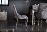 Chaises design capitonné PAULA avec pied baroque en acier inoxydable, velours, gris