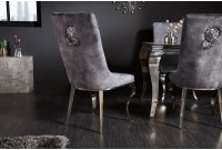 Chaises design capitonné PAULA avec pied baroque en acier inoxydable, velours, gris