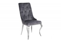 Chaises design capitonné PAULA avec pied baroque en acier inoxydable, velours, gris
