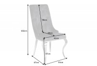 Chaises design capitonné PAULA avec pied baroque en acier inoxydable, velours, gris