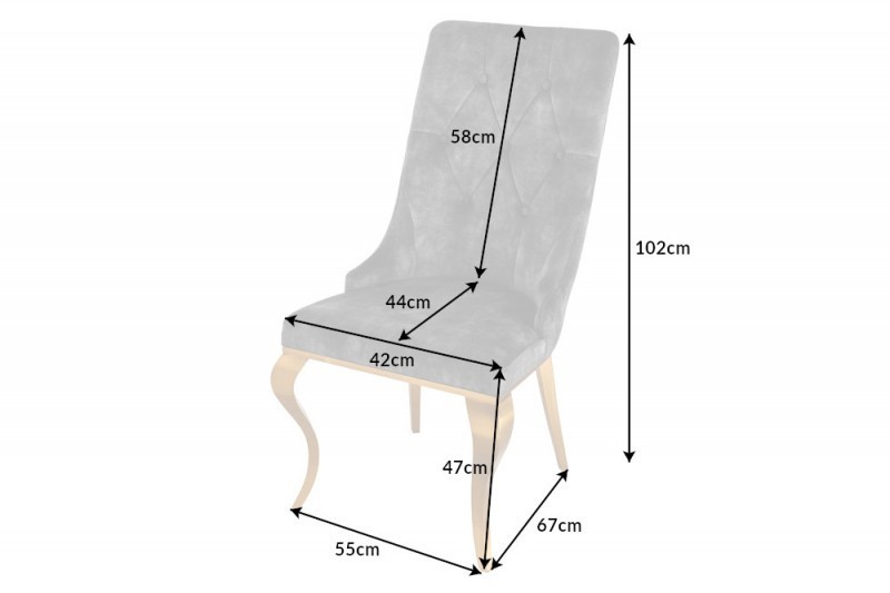 Chaises design capitonné PAULA avec pied baroque en acier inoxydable, velours, noir, doré
